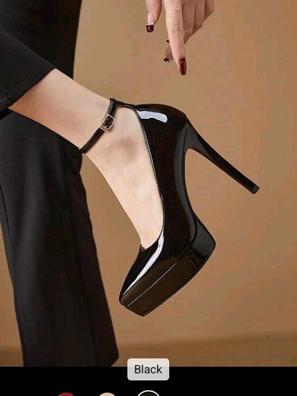 Black Patent Platform Ankle-Strap Stiletto Pumps
